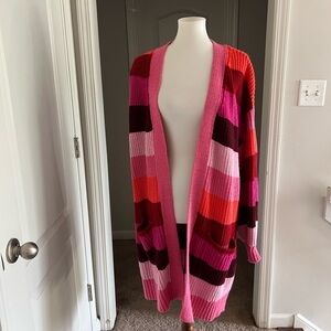 Chunky Knit LongCardigan Shades of Pink and Red Plus Size 1X